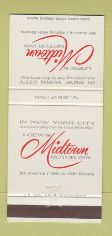 Matchbook Cover - Loew's Midtown Motor Inn New York City 30 Strike