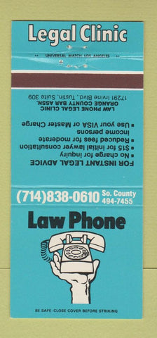 Matchbook Cover - Law Phone Legal Clinic Tustin CA 30 Strike