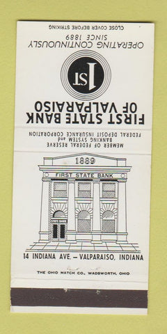 Matchbook Cover - First State Bank Valparaiso IN 30 Strike