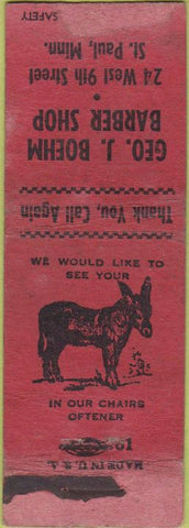 Matchbook Cover - Boehm Barber Shop St Paul MN POOR