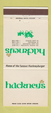 Matchbook Cover - Hackney's Wheeling Lake Zurich Glenview IL 30 Strike