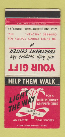 Matchbook Cover - Butler County Crippled Children East Seals Butler PA 30 Strike