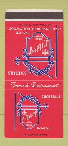 Matchbook Cover - L Auberge French Restaurant Hollywood CA SAMPLE 30 Strike