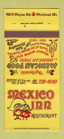 Matchbook Cover - Mexico Inn Mexican Food Westland MI 30 Strike