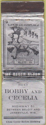 Matchbook Cover - Bobby and Cecelia Janesville WI WORN
