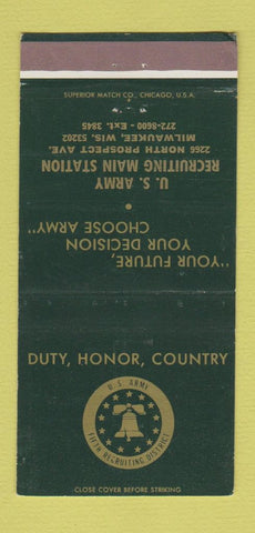 Matchbook Cover - US Army Recruiting Milwaukee WI WEAR 30 Strike
