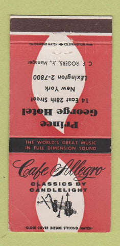 Matchbook Cover - Prince George Hotel New York City Cafe Allegro 30 Strike