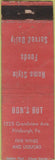 Matchbook Cover - Don's Hut Pittsburgh PA Safety First WORN