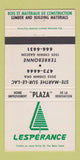 Matchbook Cover Lesperance Lumber Terrebonne Ste Marthe Sur Le Lac QC 30 Strike