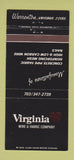 Matchbook Cover - Virginia Wire Fabric Warrenton VA 30 Strike