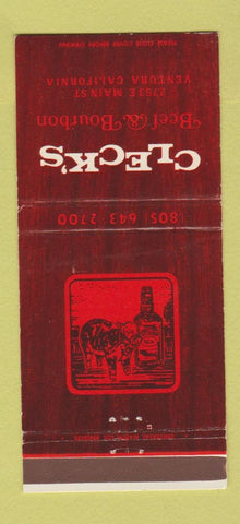 Matchbook Cover - Cleck's Beef & Bourbon Ventura CA 30 Strike
