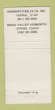 Matchbook Cover Kenworth Semi Trucks Pocatello Boise ID Salt Lake City 30 Strike