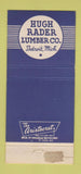 Matchbook Cover - Hugh Rader Lumber Detroit MI 30 Strike