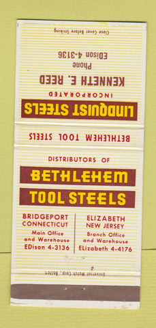 Matchbook Cover - Lindquist Steels Elizabeth NJ Bridgeport CT 30 Strike