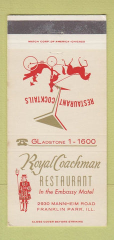 Matchbook Cover - Royal Coachman Restaurant Franklin Park IL WEAR 30 Strike