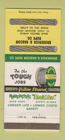 Matchbook Cover - Broderick Bascom Rope St Louis MO Yellow Strand 30 Strike