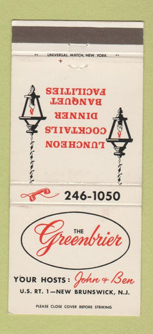 Matchbook Cover - The Greenbrier Restaurant New Brunswick NJ 30 Strike