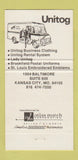 Matchbook Cover - Unitog Uniforms Kansas City MO 30 Strike