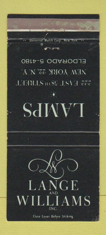 Matchbook Cover - Lange and Williams Lamps New York City WEAR 30 Strike