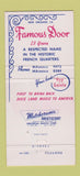 Matchbook Cover - Famous Door Restaurant New Orleans LA 30 Strike