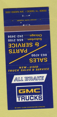 Matchbook Cover - All Brake GMC Trucks Cicero IL 30 Strike