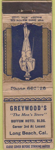 Matchbook Cover - Greywood's Men's Clothes Long Beach CA wear