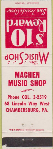 Matchbook Cover - Machen Musicf Shop Chambersburg PA Lowrey Organ