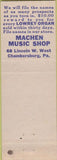 Matchbook Cover - Machen Musicf Shop Chambersburg PA Lowrey Organ