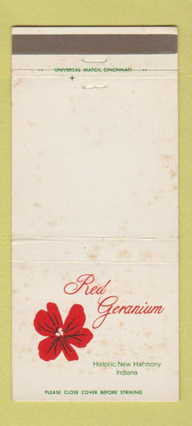 Matchbook Cover - Red Geranium New Harmony IN STAINED 30 Strike