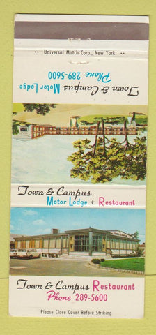 Matchbook Cover - Town and Campus Motor Lodge Restaurant Union NJ 30 Strike