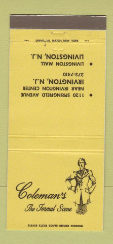 Matchbook Cover - Coleman's Formal Clothes Livingston Irvington NJ 30 Strike
