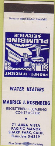Matchbook Cover - Rosenberg Plumbing Sharp Park CA