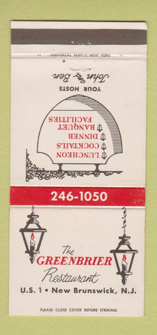 Matchbook Cover - The Greenbrier Restaurant New Brunswick NJ 30 Strike