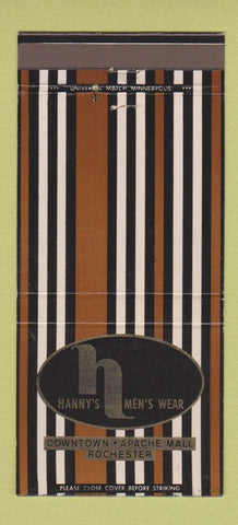 Matchbook Cover - Hanny's Men's Clothes Rochester MN 30 Strike