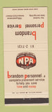Matchbook Cover - Brandom Personnel Employment Kansas City MO 30 Strike