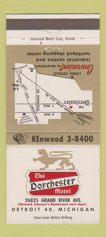 Matchbook Cover - Dorchester Motel Detroit MI 30 Strike