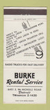 Matchbook Cover - Burke Rental Service Detroit MI 30 Strike