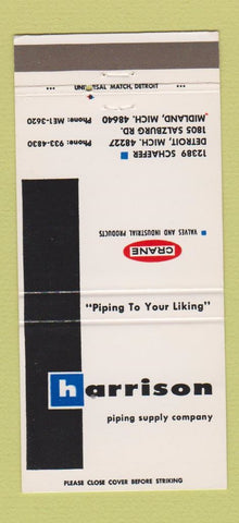 Matchbook Cover - Harrison Piping Supply crane Midland MI Detroit 30 Strike