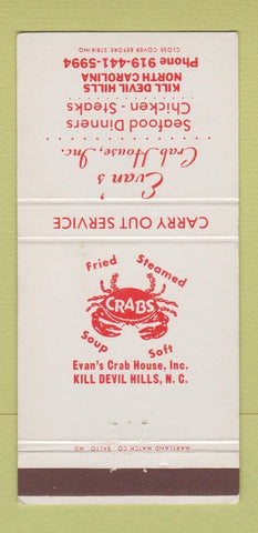 Matchbook Cover - Evan's Crab House Kill Devil Hills NC 30 Strike