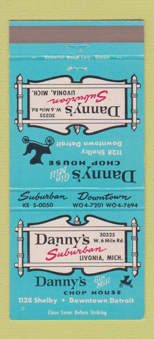 Matchbook Cover - Danny's Suburban Chop House Detroit Livonia MI 30 Strike