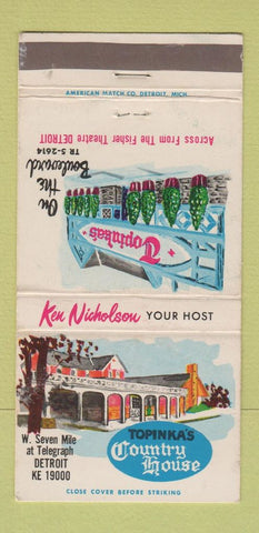 Matchbook Cover - Topinkas Country Hosue Detroit MI  WEAR 30 Strike