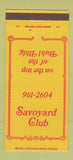 Matchbook Cover - Savoyard Club Detroit MI 30 Strike