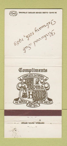 Matchbook Cover - Roma Halls Detroit Livonia Ann Arbor MI IMPRINT 1983 30 Strike