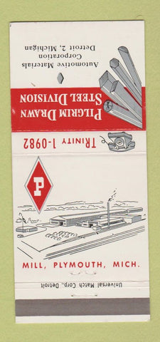 Matchbook Cover Pilgrim Drawn Steel Plymouth Detroit MI auto materials 30 Strike