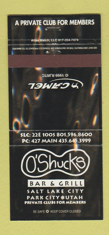 Matchbook Cover - Camel Cigarettes O'Shucks Bar Salt Lake City UT 30 Strike