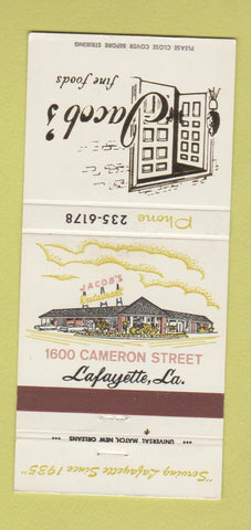 Matchbook Cover - Jacob's Fine Foods Lafayette LA 30 Strike