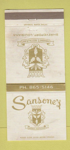 Matchbook Cover - Sansone's Restaurant Shreveport LA WORN 30 Strike