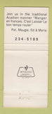 Matchbook Cover - Chez Pastor Restaurant Lafayette LA 30 Strike