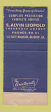 Matchbook Cover - S Alvin Leopold Insurance Bastrop LA 30 Strike