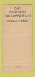 Matchbook Cover - Kaufman Company Tools Equipment Cambridge MA WEAR 30 Strike